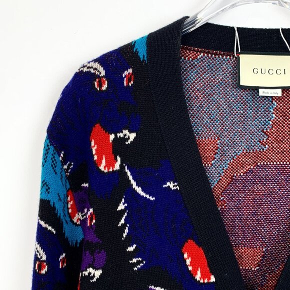 Gucci Multicolor Tiger Pattern Wool Cardigan Made In Italy - Picture 3 of 7